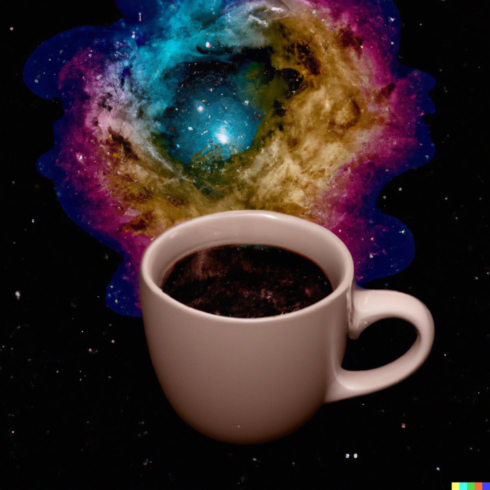DALL·E 2023-01-20 11.51.13 - a cup of steaming coffee on a black background surrounded by a colourful cosmic nebula explosion.png