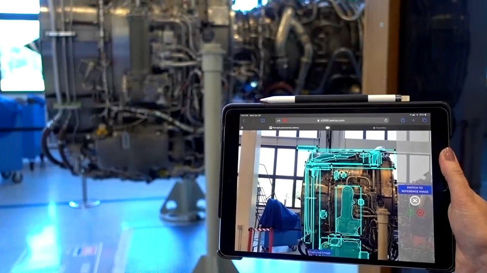 Percept Tool scanning a V2500 engine on a mobile device